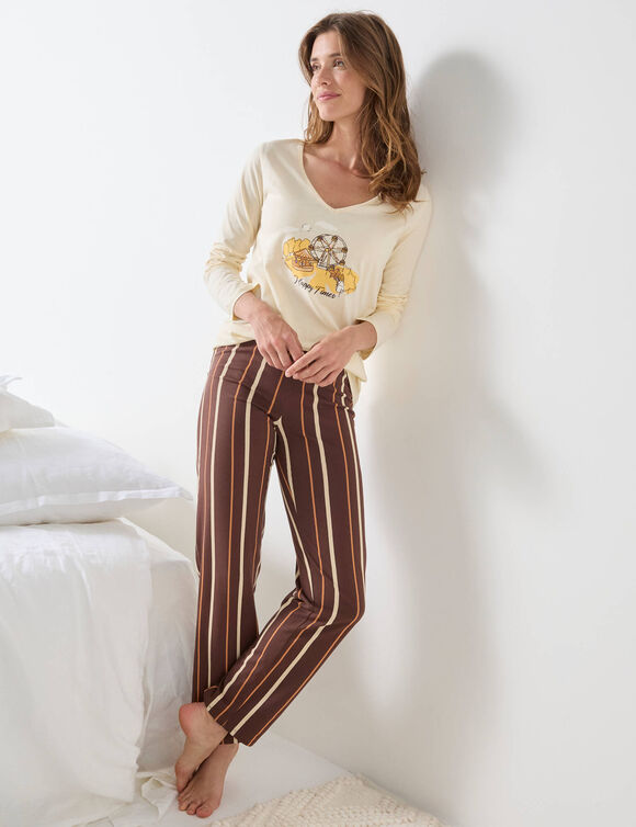 Pyjama pantalon en coton manches longues imprimé "fête foraine" (vanille / chocolat) Pyjama pantalon en coton manches longues imprimé "fête foraine" (vanille / chocolat)